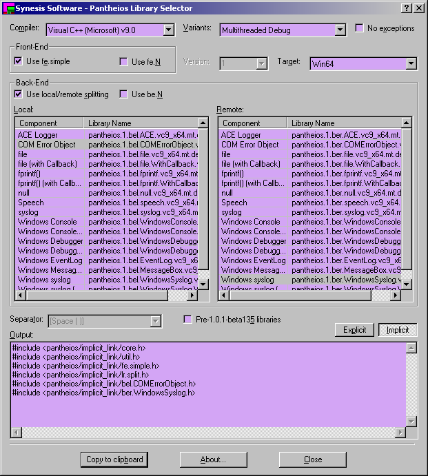 Pantheios Library Selector - Implicit Linking